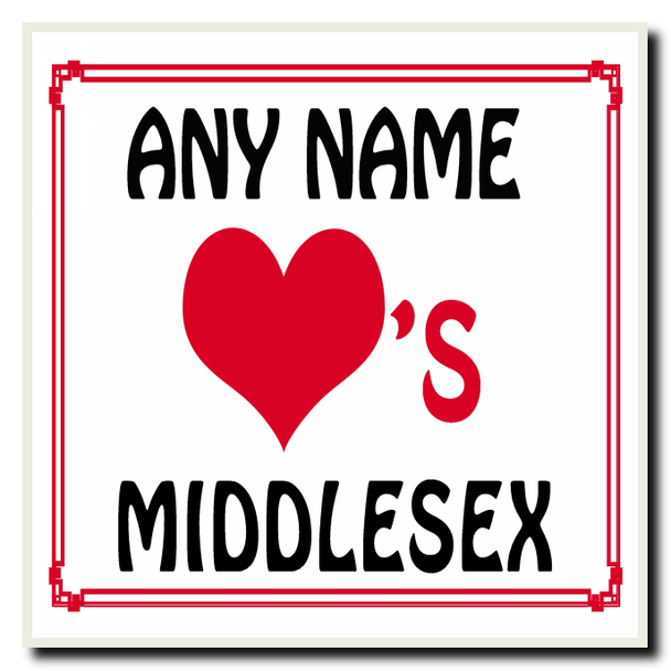 Love Heart Middlesex Personalised Coaster