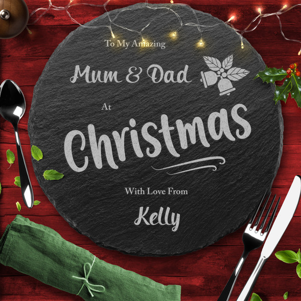 Any Names Or Message Xmas Round Personalised Engraved Christmas Slate Placemat