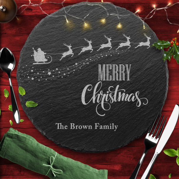 Santa Sleigh Any Text Round Personalised Engraved Christmas Slate Placemat