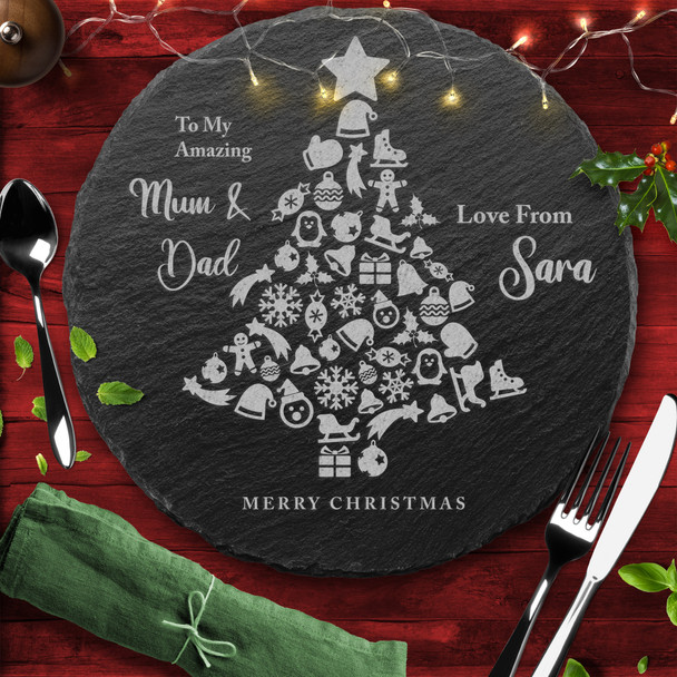 Any Names Or Text Xmas Round Personalised Engraved Christmas Slate Placemat