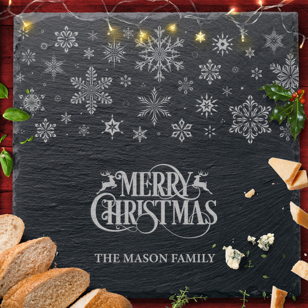 Snowflakes Square Any Text Personalised Engraved Christmas Slate Cheese Board