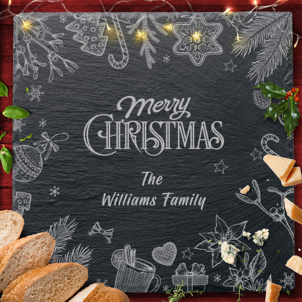 Vintage Square Any Text Personalised Engraved Christmas Slate Cheese Board