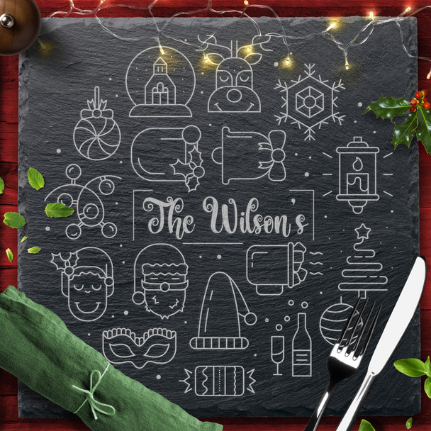 Icons Any Name Or Text Square Personalised Engraved Christmas Slate Placemat
