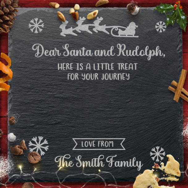 Santa Rudolph Treats Square Personalised Christmas Eve Board Slate Plate