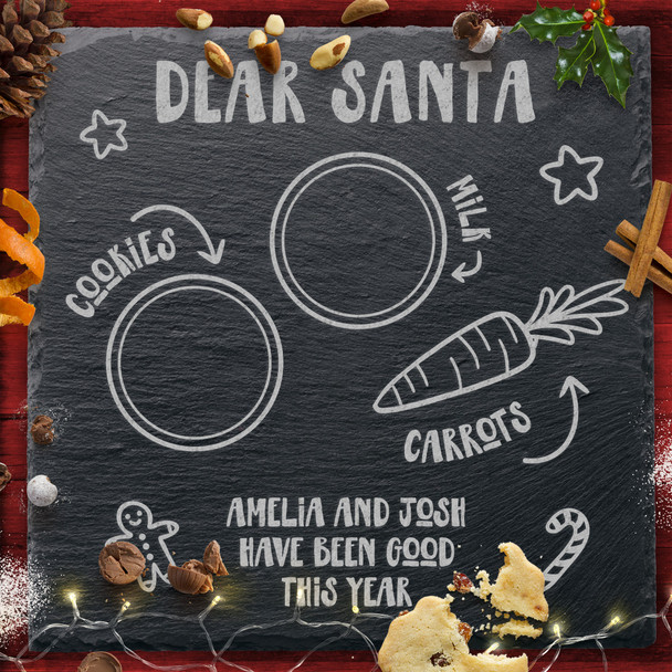 Santa Rudolph Cookies Milk Square Personalised Christmas Eve Board Slate Plate