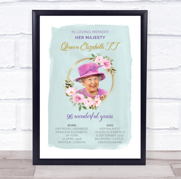 Queen Elizabeth II Memorial In Loving Memory 96 Wonderful Years Art Poster Print