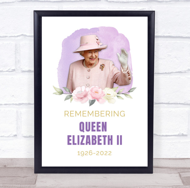 Remembering Queen Elizabeth II Memorial Flowers Pink Gold Art Poster Print