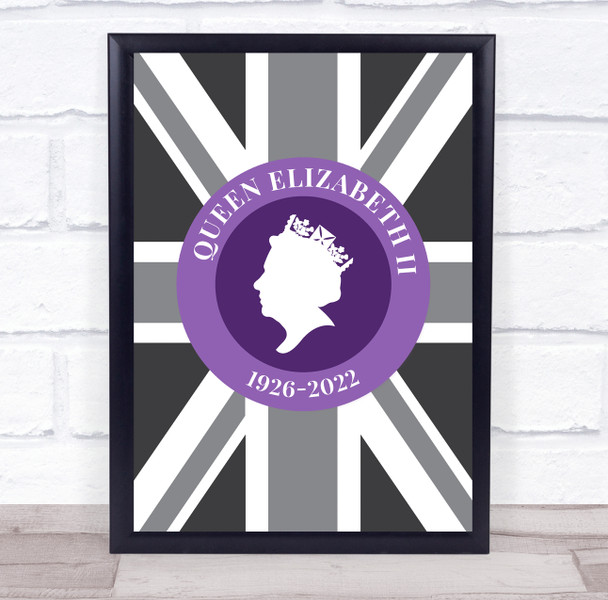 Queen Elizabeth II Memorial Head Silhouette Flag Art Poster Print