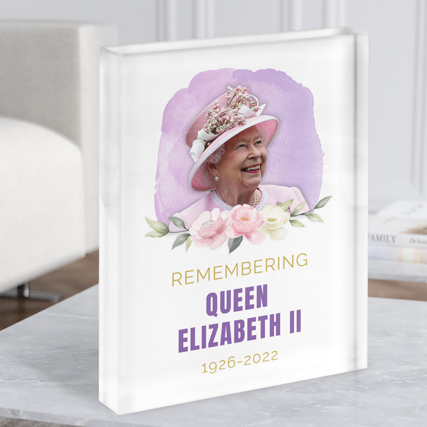 Remembering Queen Elizabeth II Memorial Flowers Purple Souvenir Acrylic Block