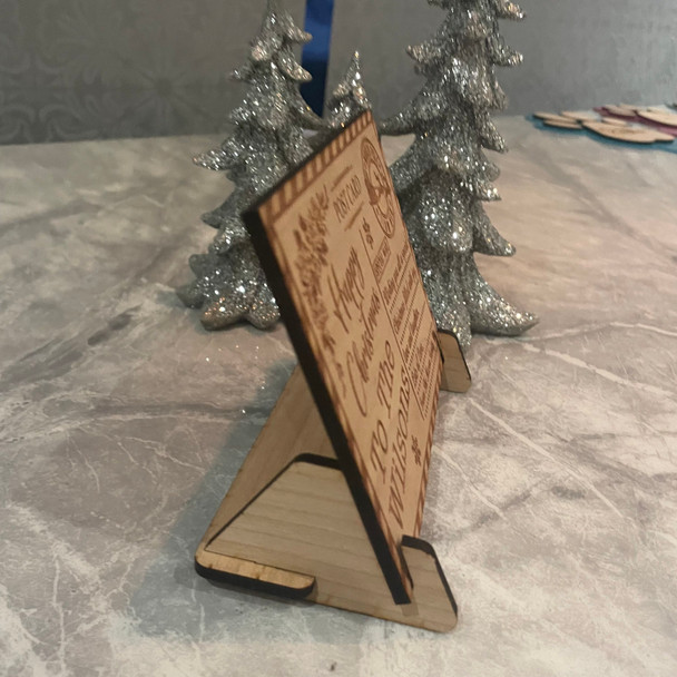 Stripy Personalised Wooden Christmas Postcard - Engraved Christmas Card & Stand