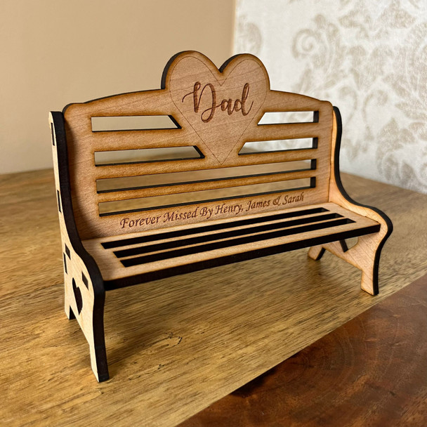 Personalised Miniature Wooden Heart Bench Memorial Gift In Memory Of Keepsake