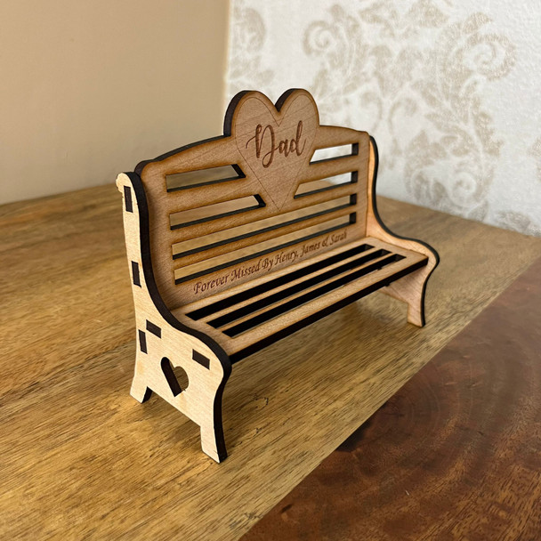 Personalised Miniature Wooden Heart Bench Memorial Gift In Memory Of Keepsake