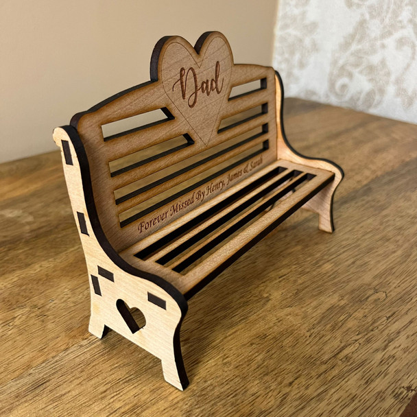 Personalised Miniature Wooden Heart Bench Memorial Gift In Memory Of Keepsake