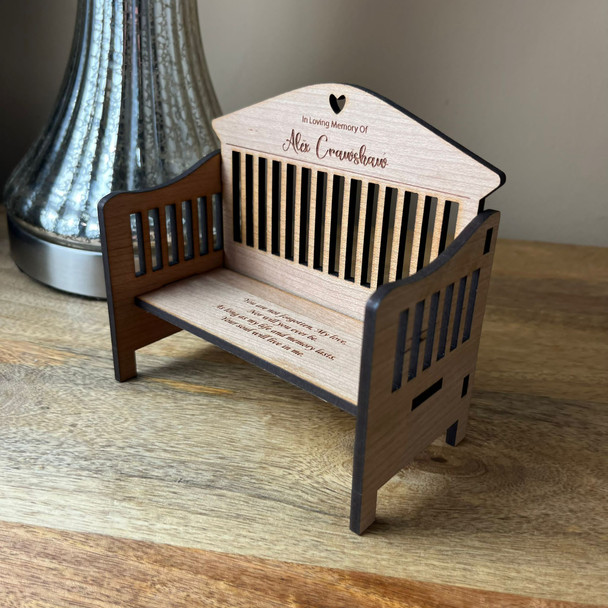 Personalised Mini Slatted Wood Heart Bench Memorial Gift In Memory Of Keepsake