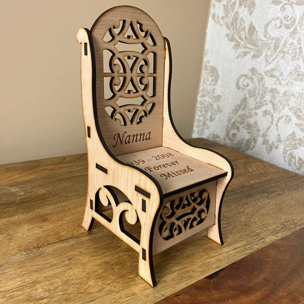 Personalised Miniature Wooden Engraved Chair Memorial Gift In Memory Of Keepsake