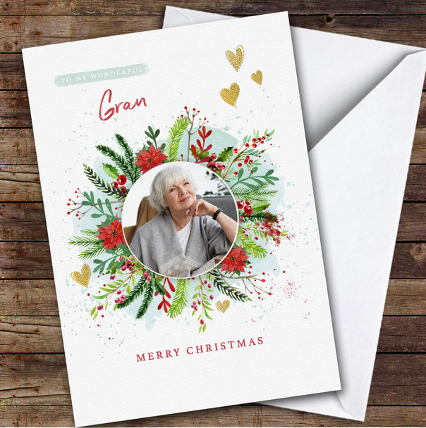 Wonderful Gran Christmas Photo Frame Gold Hearts Personalised Christmas Card