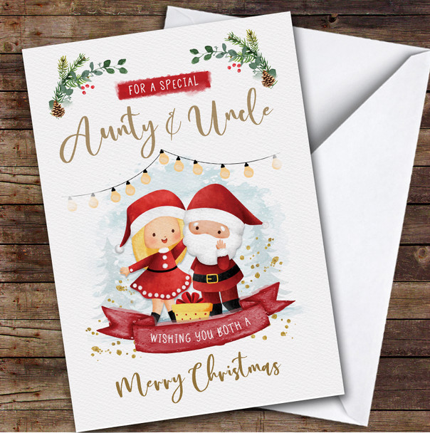 Special Aunty and Uncle Christmas Santa Couple Personalised Christmas Card