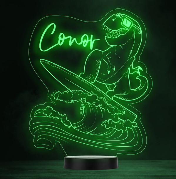 T-Rex Surfer Dinosaur Personalised Gift Colour Changing LED Lamp Night Light