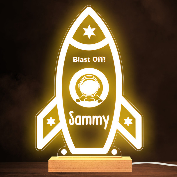 Rocket Blast Off Astronaut Space Personalised Gift Warm White Lamp Night Light