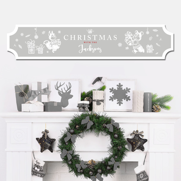 Grey Christmas Animals Gifts Family Name Home Train Style Personalised Sign