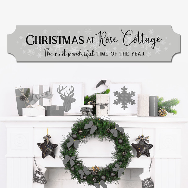 Grey Christmas At Home House Name Address Home Train Style Personalised Sign