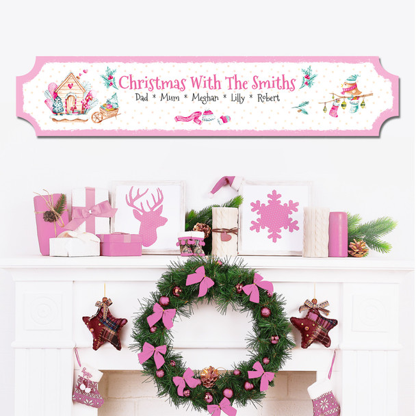 White And Pink Christmas Family Name Home Train Style Personalised Sign