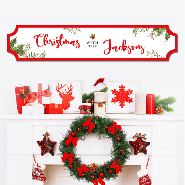White Christmas Decoration Floral Family Name Home Train Style Personalised Sign