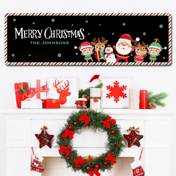 Black Santa Reindeer Candy Border Family Name Christmas Large Personalised Sign