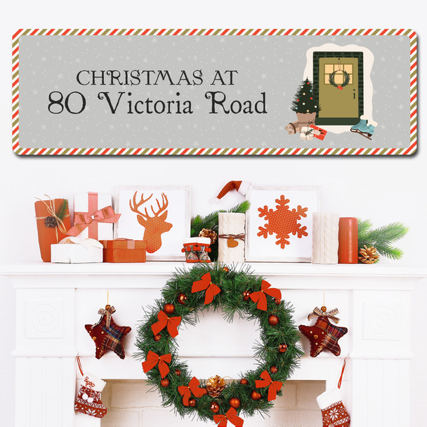 Grey Christmas At Address Green Festive Door Large Home Personalised Sign