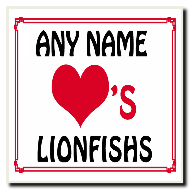 Love Heart Lionfishs Personalised Coaster