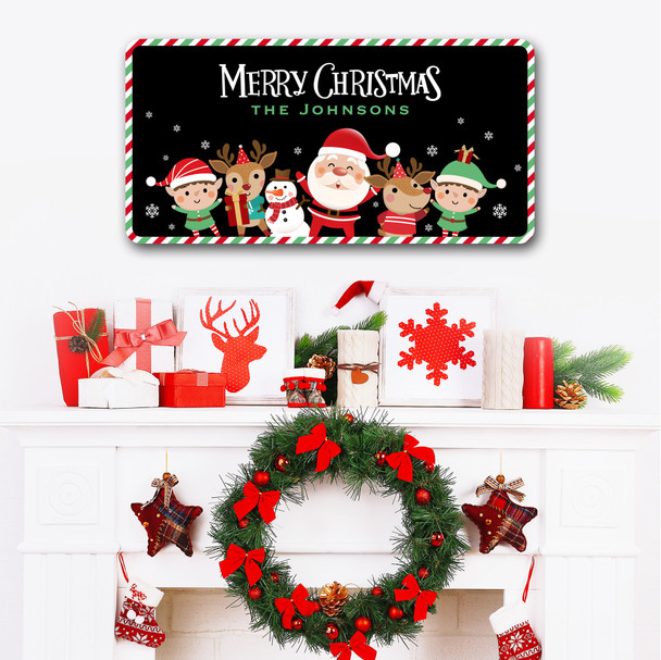 Black Santa Claus With Reindeers Family Name Christmas Home Personalised Sign