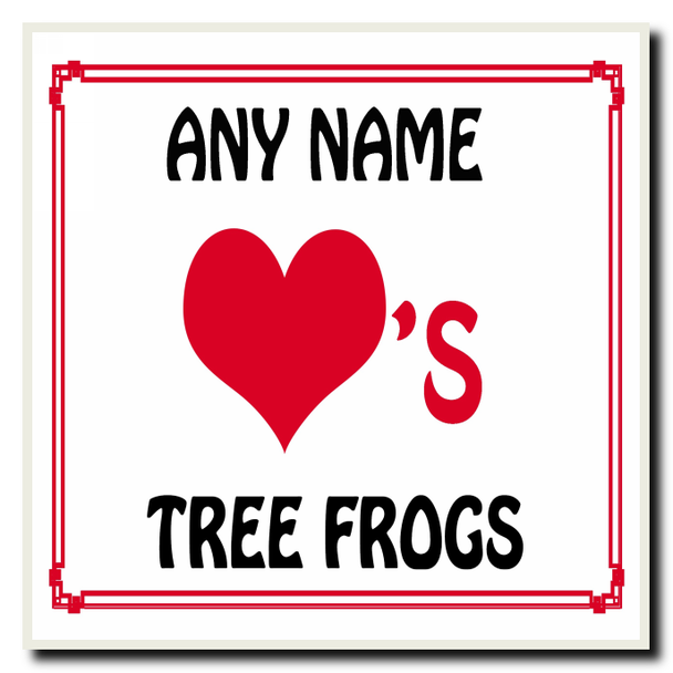 Love Heart Tree Frogs Personalised Coaster
