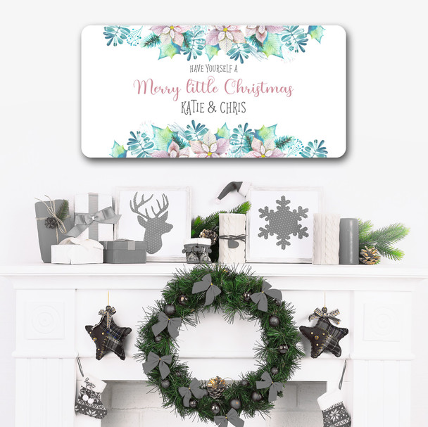 White Couple Names Merry Little Christmas Flowers Floral Home Personalised Sign