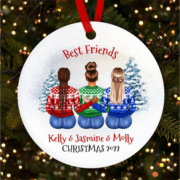 Best Friends Jumpers Round Personalised Christmas Tree Ornament Decoration