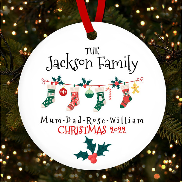 Family Name Socks Round Bauble Personalised Christmas Tree Ornament Decoration