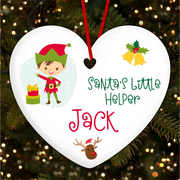 Brown Hair Elf Heart Bauble Personalised Christmas Tree Ornament Decoration