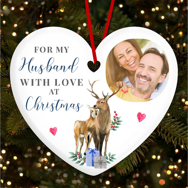 Husband Deer Romantic Photo Personalised Christmas Tree Ornament Decoration