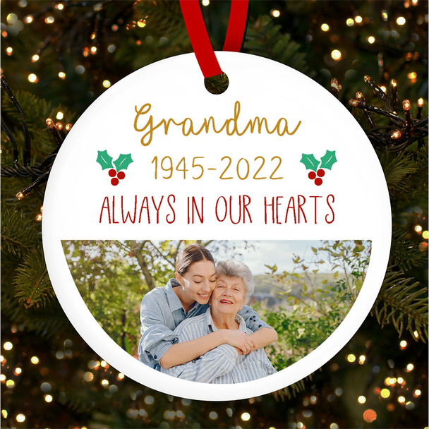Grandma Memorial Photo Round Personalised Christmas Tree Ornament Decoration