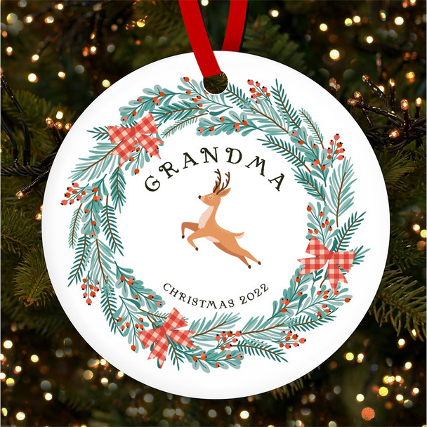Grandma Reindeer Winter Wreath Personalised Christmas Tree Ornament Decoration