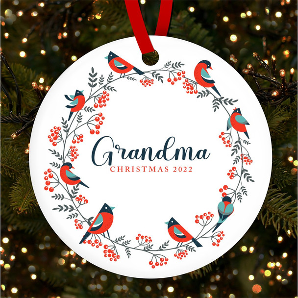 Grandma Winter Wreath Birds Personalised Christmas Tree Ornament Decoration