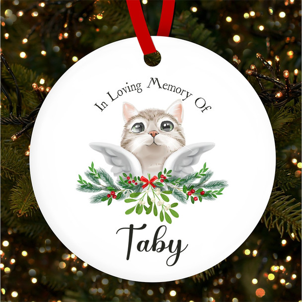 In Loving Memory Cat Wings Round Personalised Christmas Tree Ornament Decoration