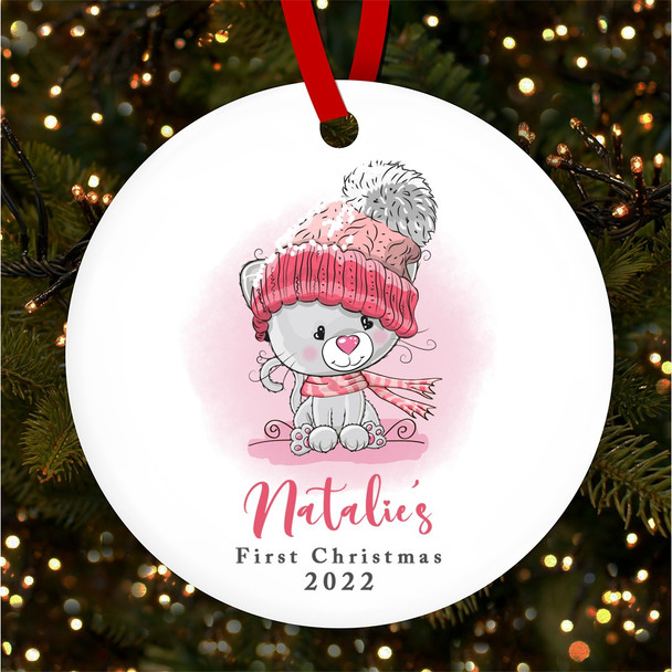 Kitten Baby's 1st Round Bauble Personalised Christmas Tree Ornament Decoration