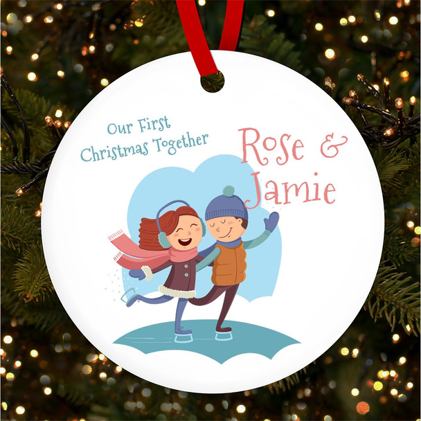 Our First Couple Ice Skating Personalised Christmas Tree Ornament Decoration