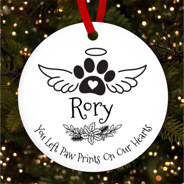 Dog Paw Angel Wings Round Bauble Personalised Christmas Tree Ornament Decoration