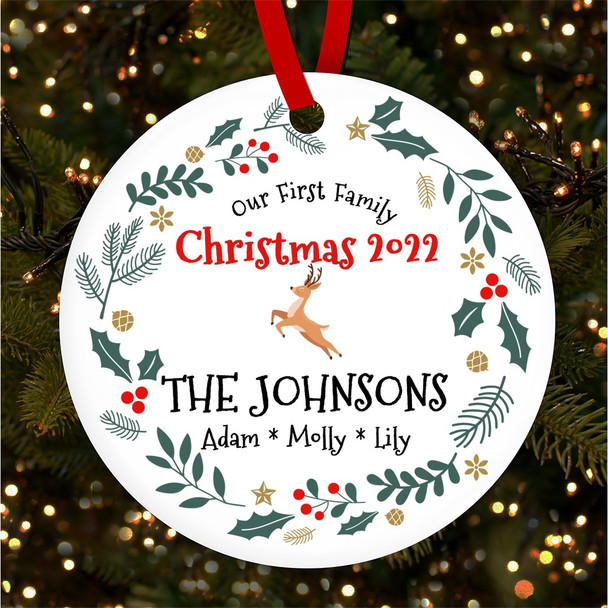First As Family Winter Wreath Personalised Christmas Tree Ornament Decoration