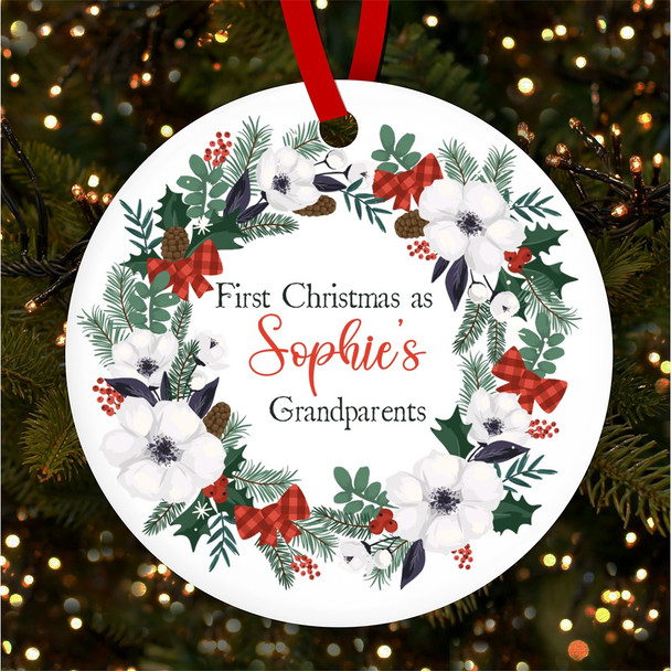 First As Grandparents Floral Personalised Christmas Tree Ornament Decoration