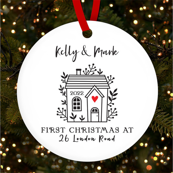 First Red Heart Home Round Personalised Christmas Tree Ornament Decoration