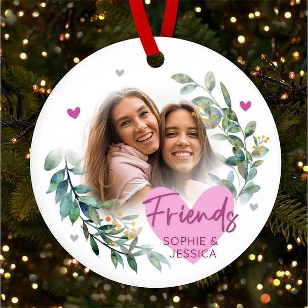 Friends Photo Wreath Hearts Personalised Christmas Tree Ornament Decoration