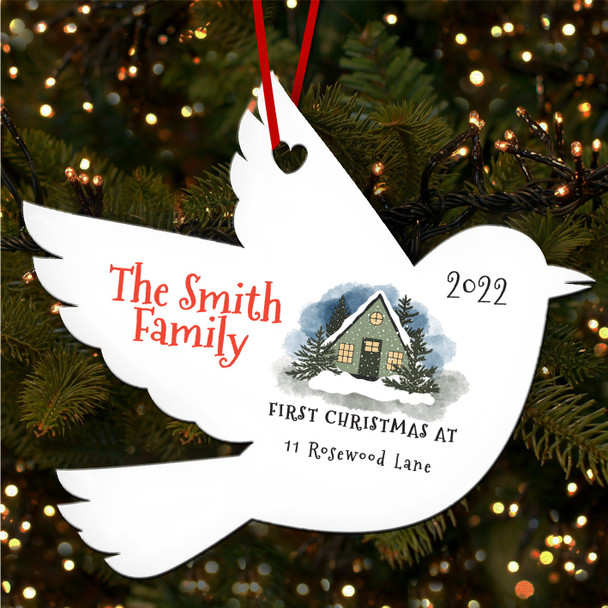 First At Snowy House Robin Personalised Christmas Tree Ornament Decoration