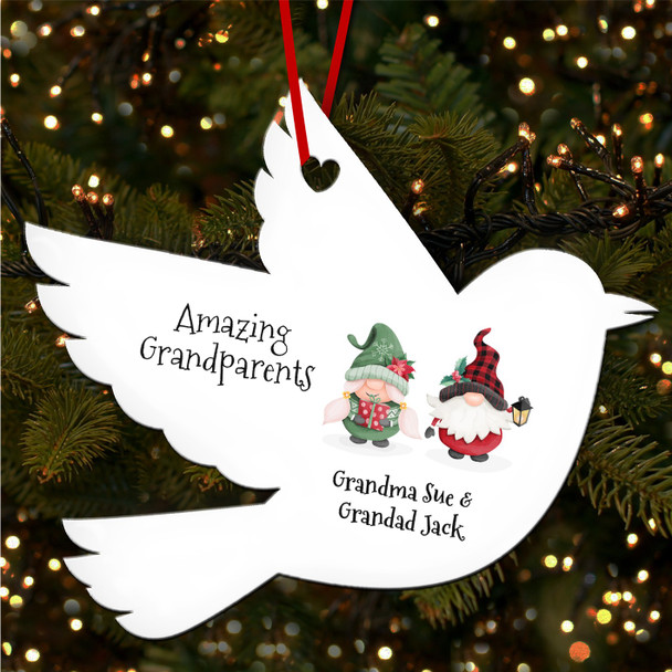 Grandparents Watercolour Gnomes Personalised Christmas Tree Ornament Decoration